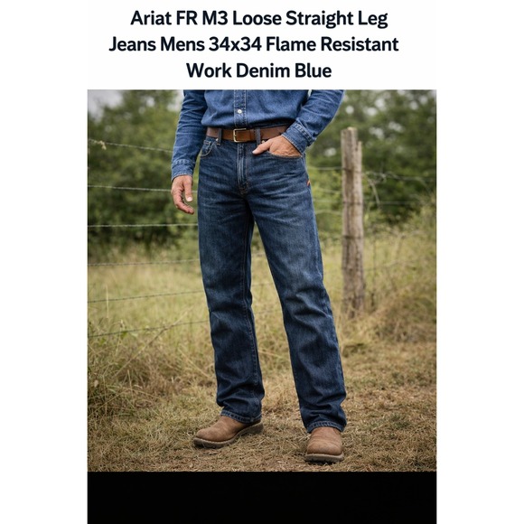Ariat Other - Ariat FR M3 Loose Straight Leg Jeans Mens 34x34 Flame Resistant Work Denim Blue